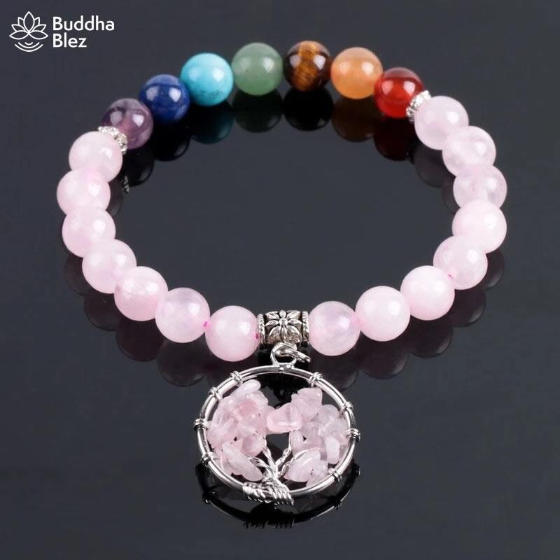 Buddhablez™ Pink Quartz 7 Chakra Healing Bracelet