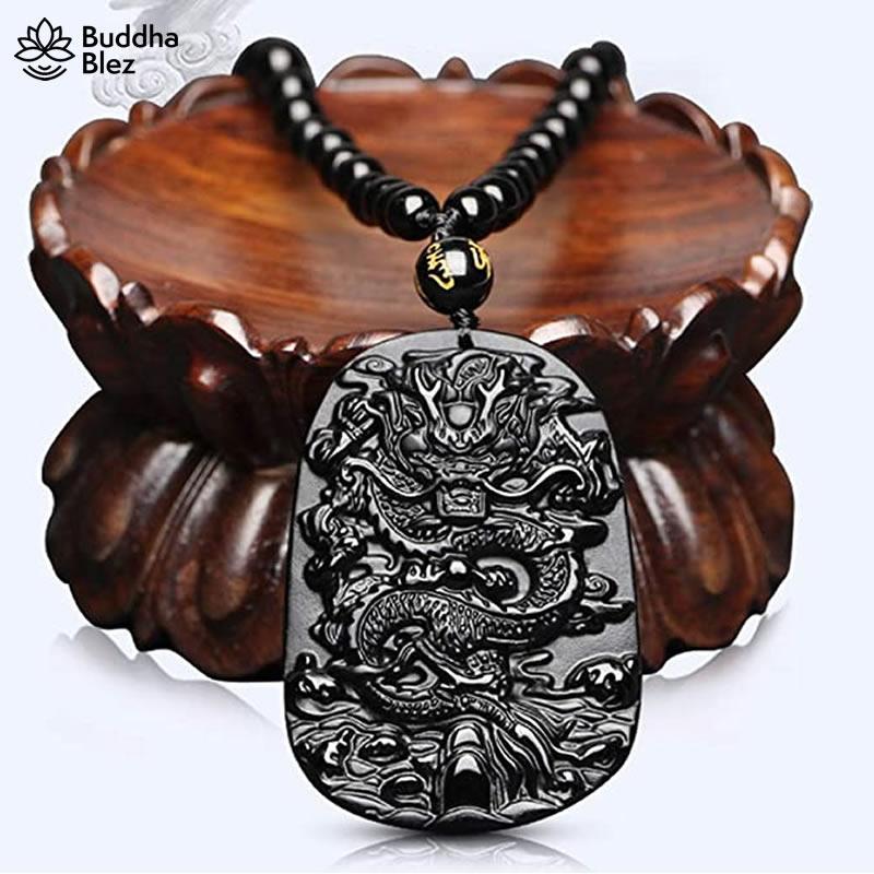 Buddhablez™ The Dragon Guardian Obsidian Pendant