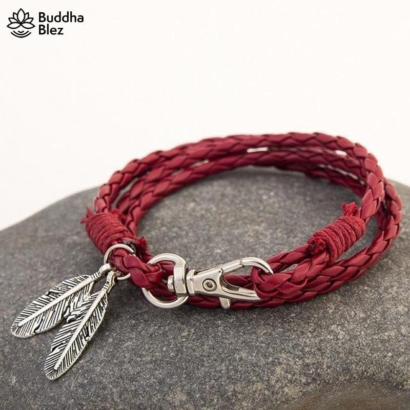Buddhablez™ Feather Charm Multiwrap Leather Bracelet