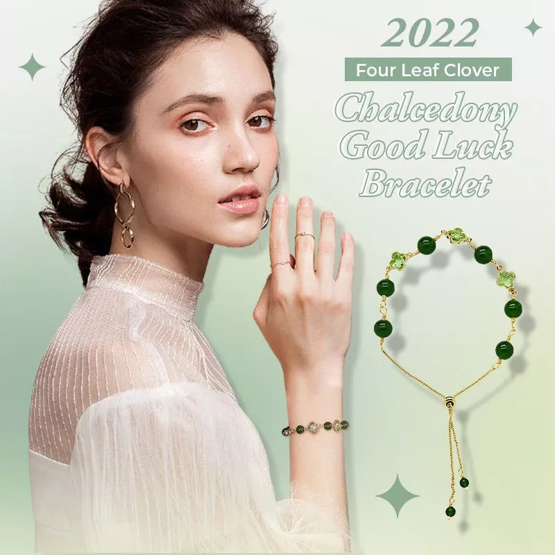 2022 Four Leaf Clover Chalcedony Good Luck Bracelet