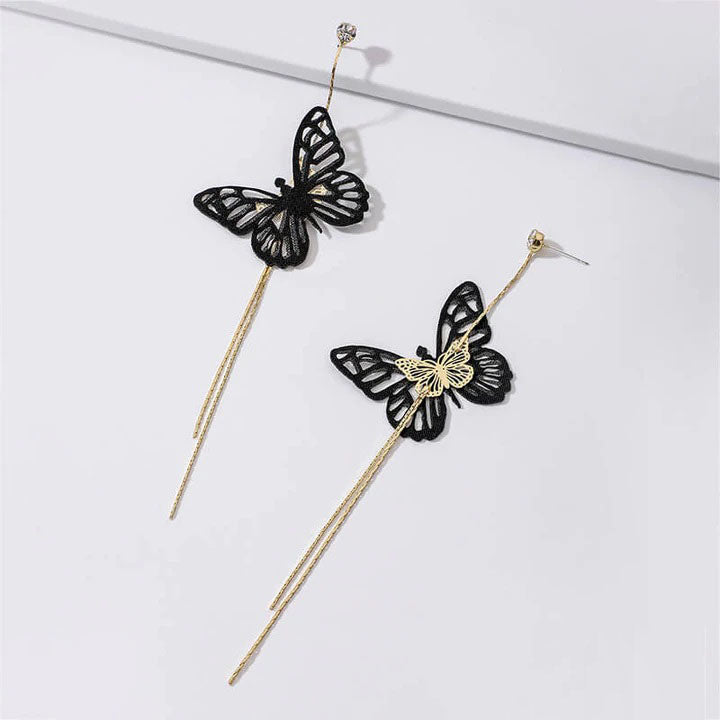 Black lace butterfly drop earrings