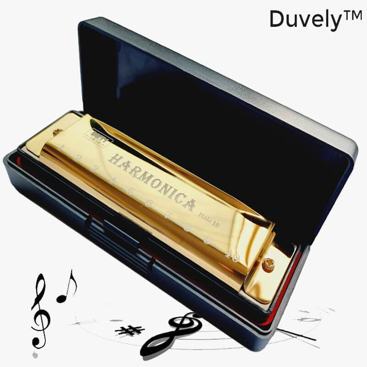 Duvely™  Golden Harmonica With Case