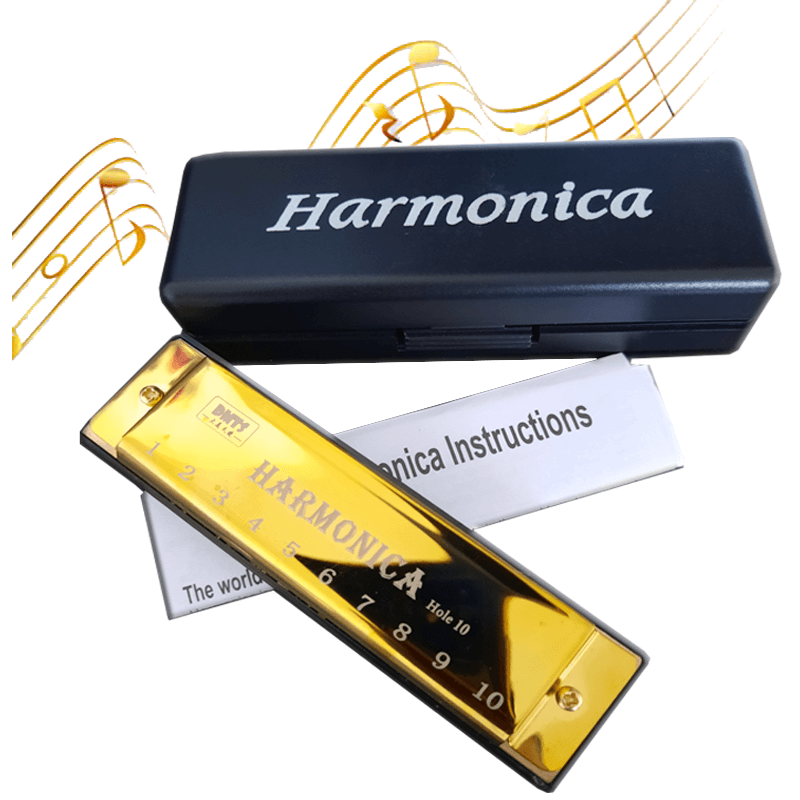 Duvely, Golden Harmonica With Case.