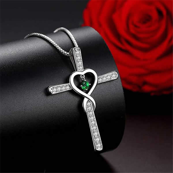 Gabriel™ Silver Zirconia Heart Cross Necklace