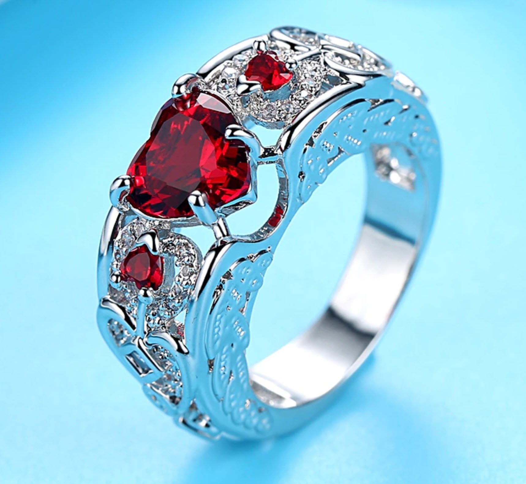 Buddhablez™ Big Red Heart Zircon Ring